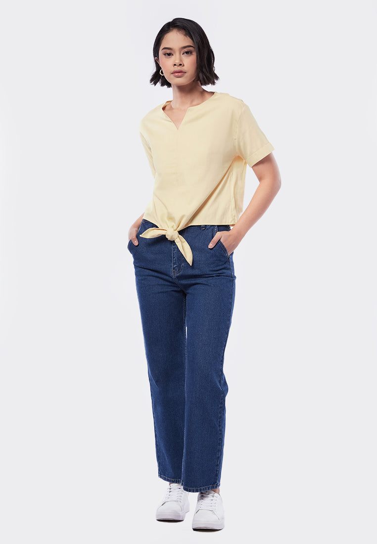 Front Knot Short Sleeve Blouse