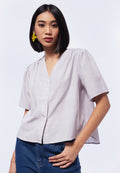 Gingham Gathered Short Sleeve Blouse