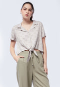 Printed Tie Front Blouse