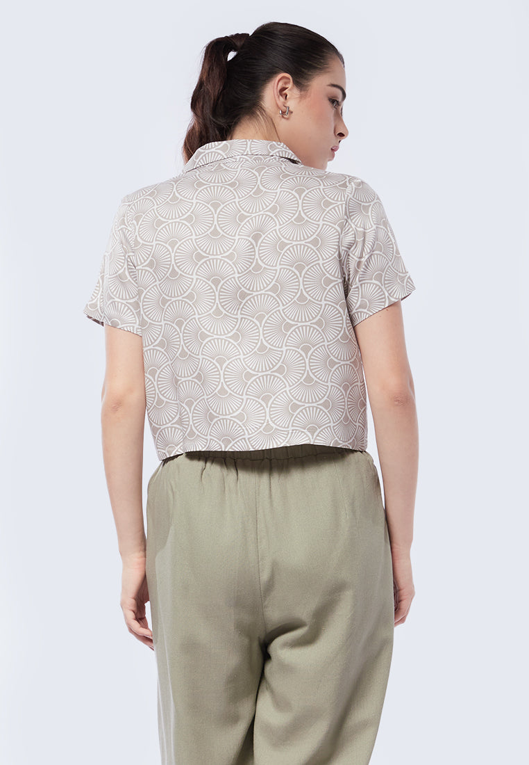 Printed Tie Front Blouse