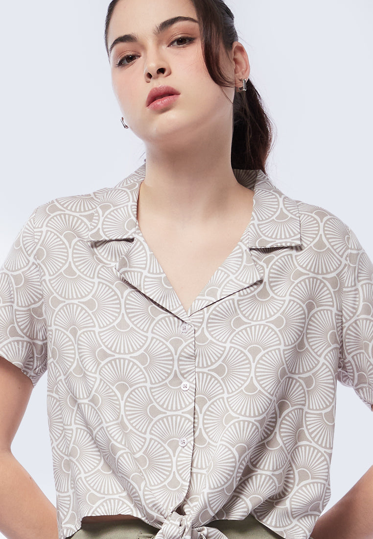 Printed Tie Front Blouse
