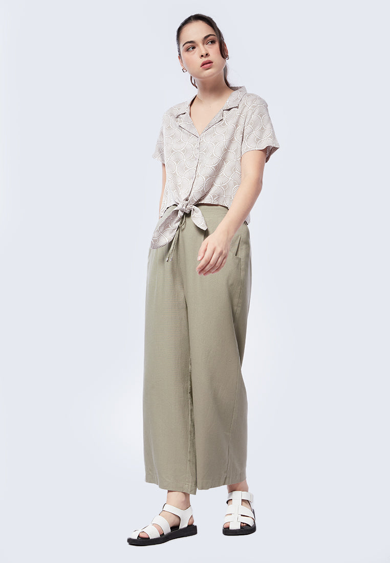 Printed Tie Front Blouse