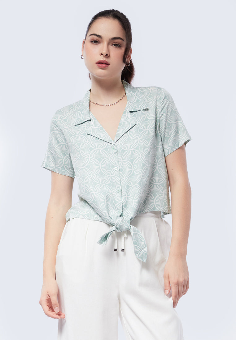Printed Tie Front Blouse