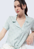 Printed Tie Front Blouse