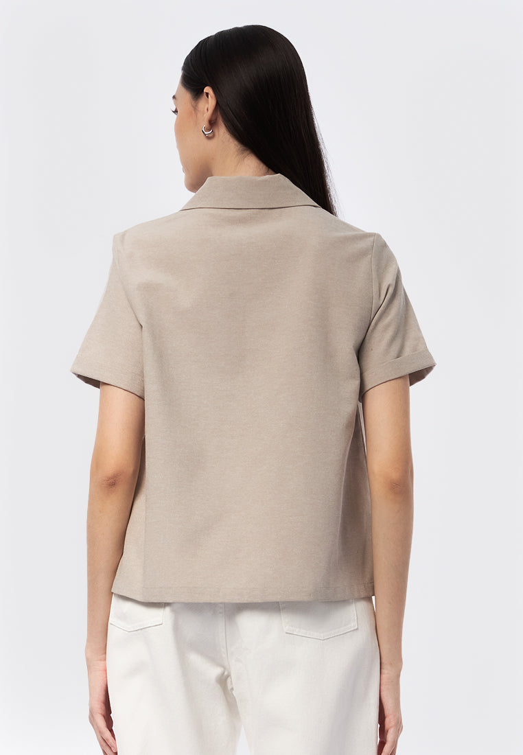 Notch Collar Short Sleeve Blouse