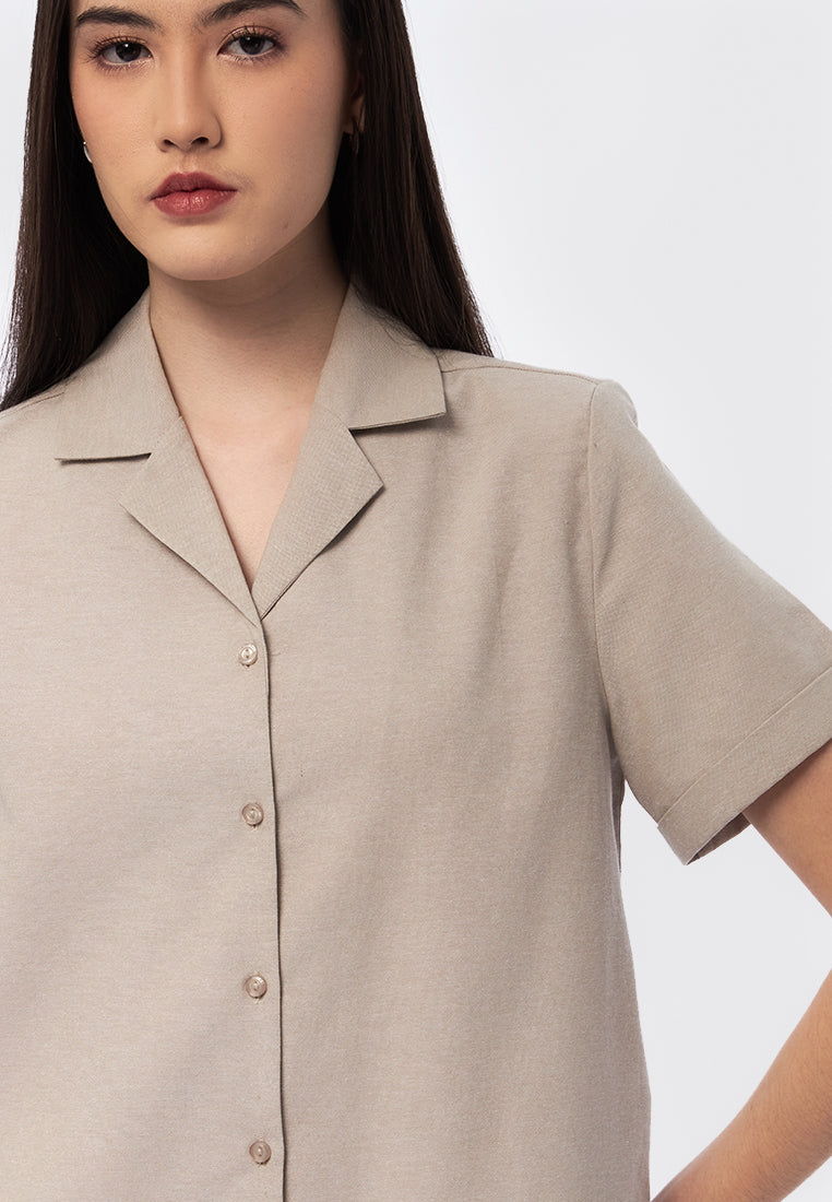 Notch Collar Short Sleeve Blouse