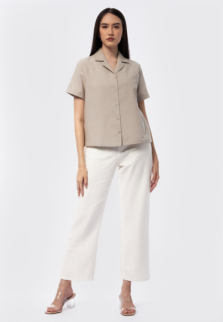 Notch Collar Short Sleeve Blouse