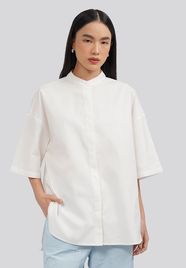 Short Sleeve Oversized Blouse Off White