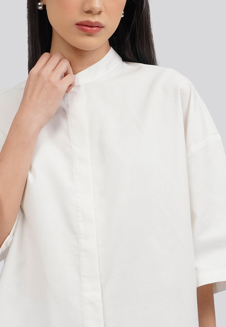 Short Sleeve Oversized Blouse Off White