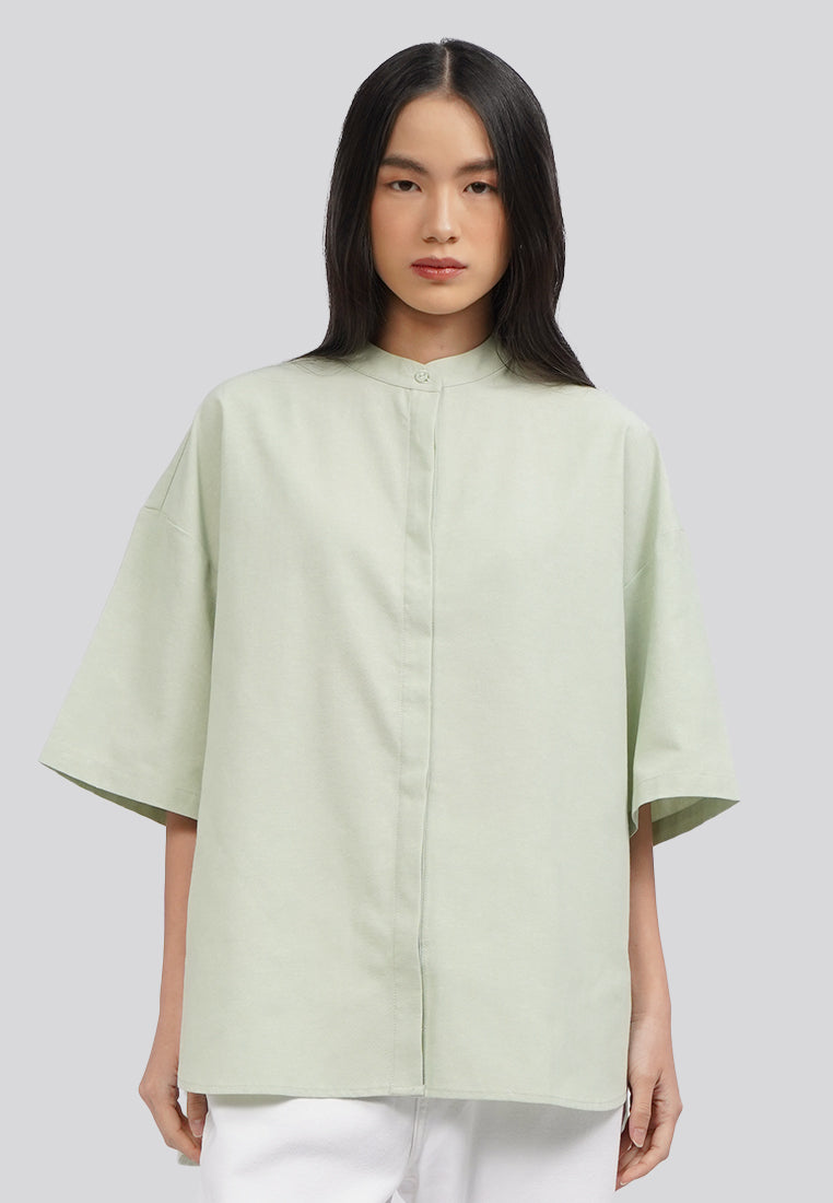 Short Sleeve Oversized Blouse Sage