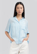 Paper Effect Short Sleeve Blouse Light Blue