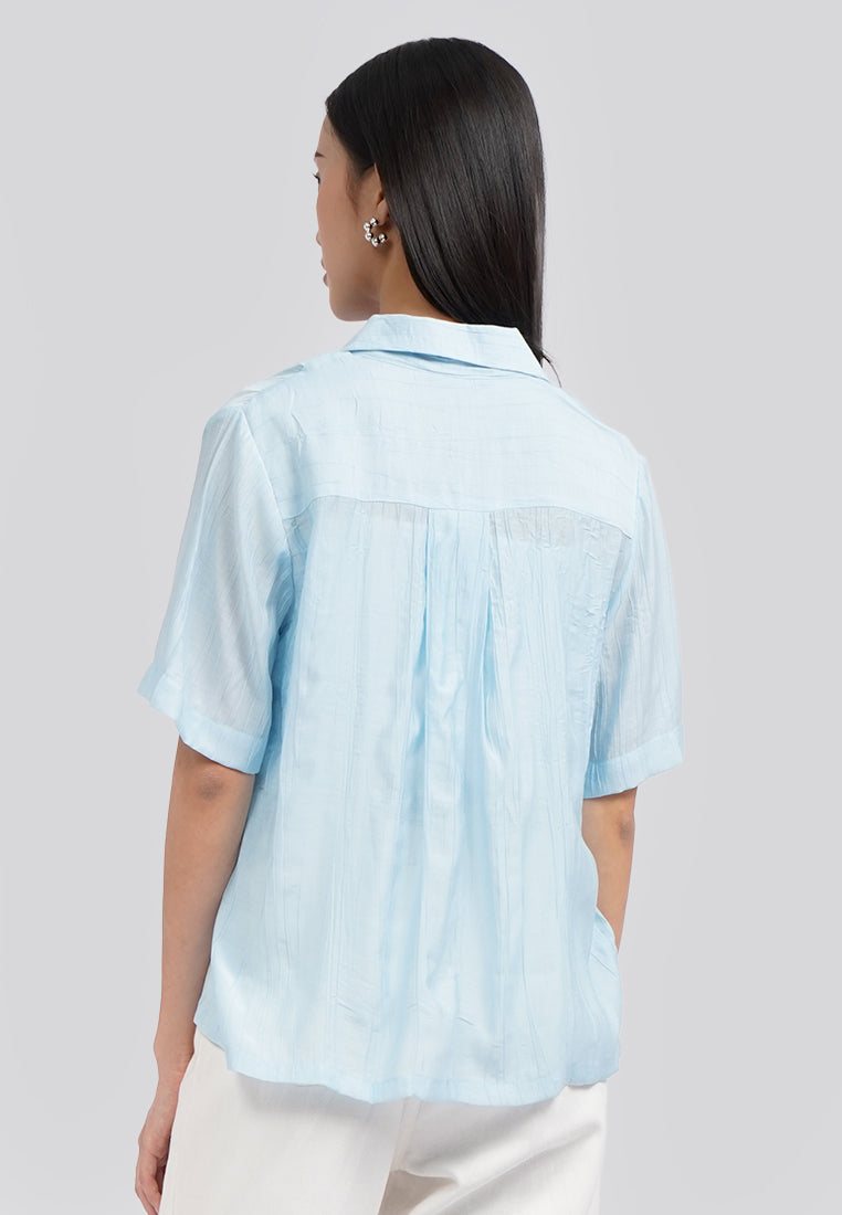 Paper Effect Short Sleeve Blouse Light Blue