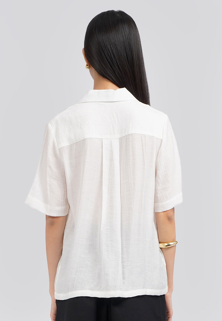 Paper Effect Short Sleeve Blouse Off White