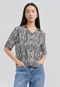 Animal Printed Short Sleeve Blouse Black
