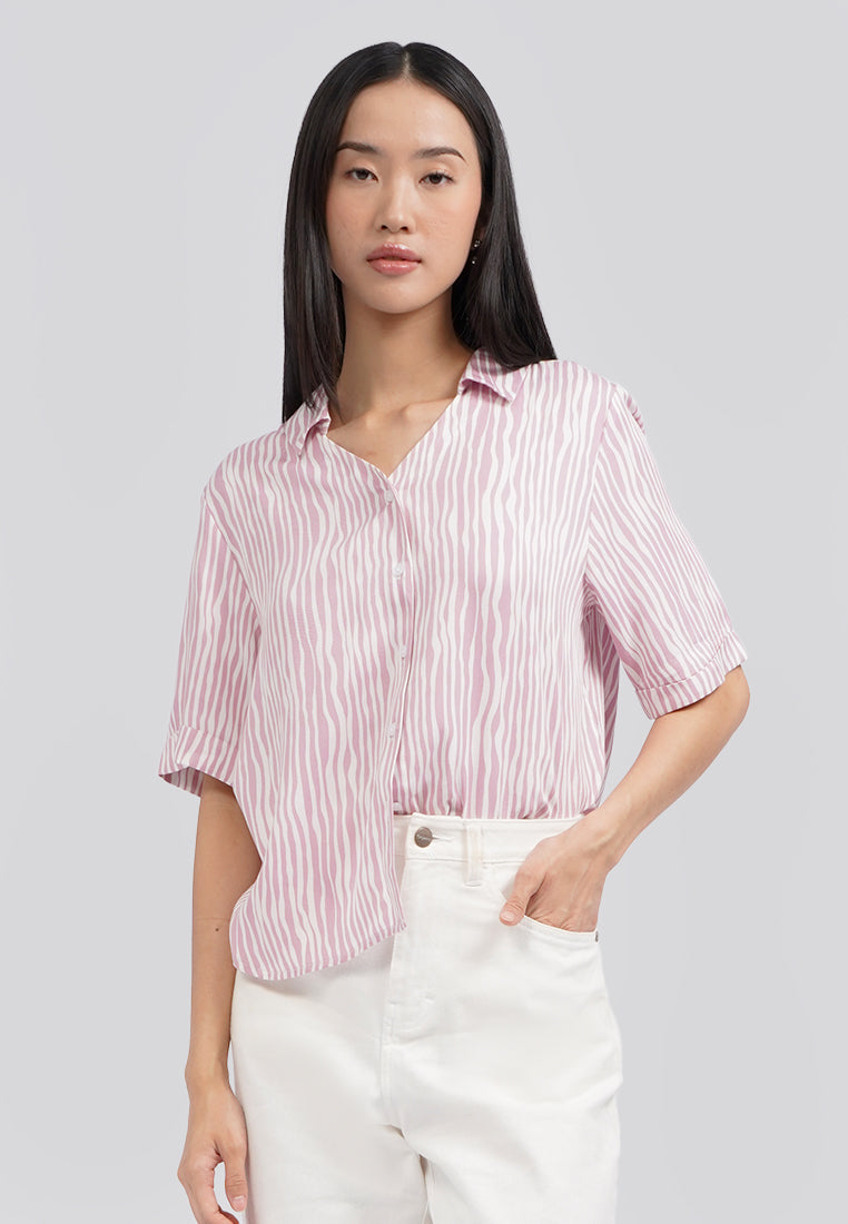 Animal Printed Short Sleeve Blouse Pink