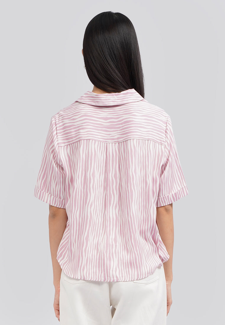 Animal Printed Short Sleeve Blouse Pink