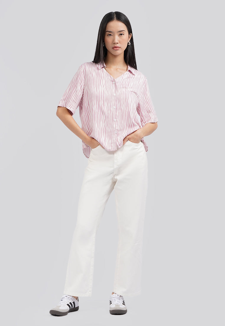 Animal Printed Short Sleeve Blouse Pink