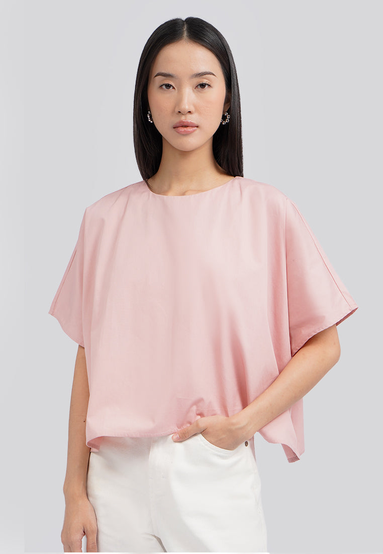 Round Neck Wide Sleeves Blouse Lt. Pink