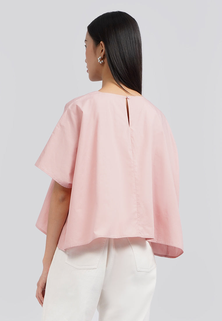 Round Neck Wide Sleeves Blouse Lt. Pink