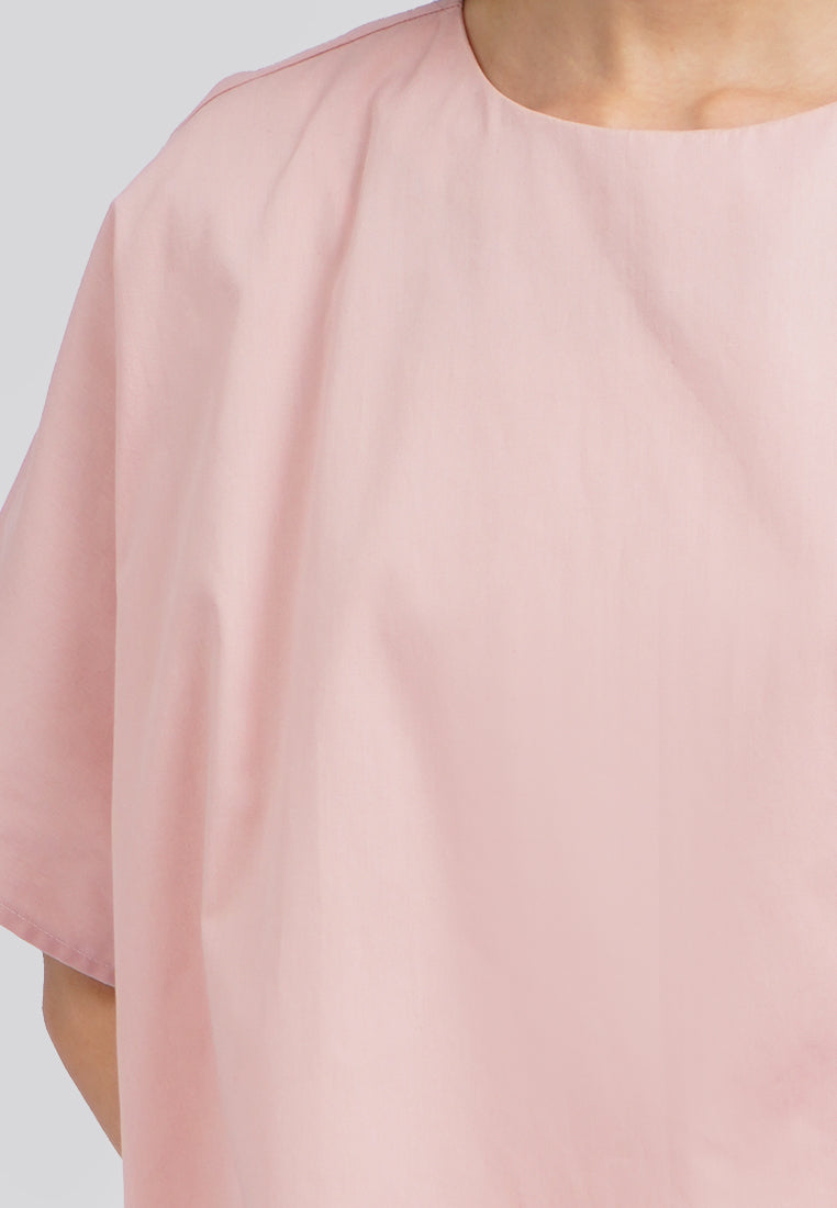 Round Neck Wide Sleeves Blouse Lt. Pink