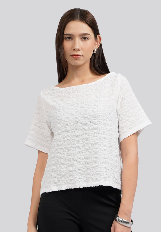 Boat Neck Smoked Blouse