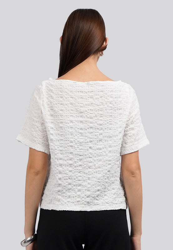 Boat Neck Smoked Blouse