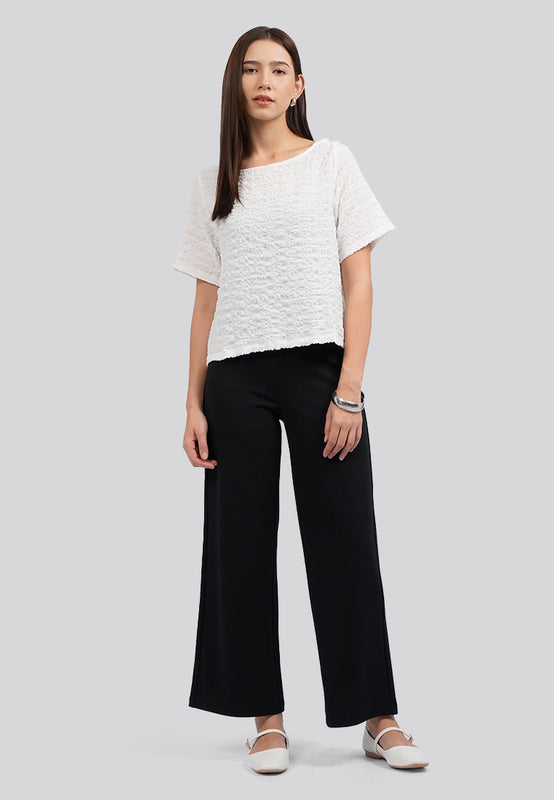 Boat Neck Smoked Blouse
