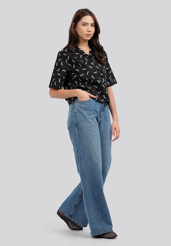 Printed Short Sleeve Boxy Blouse