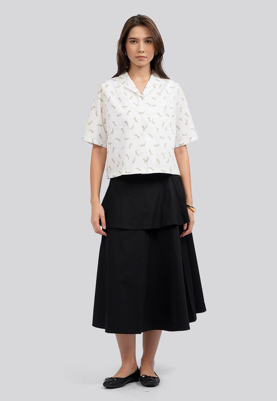 Printed Short Sleeve Boxy Blouse