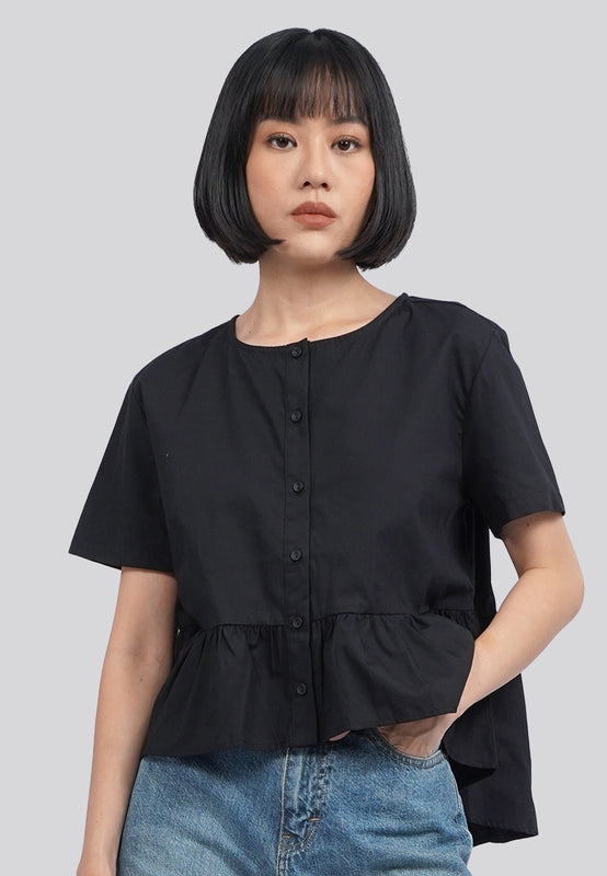 Ruffled Peplum Short Sleeve Blouse