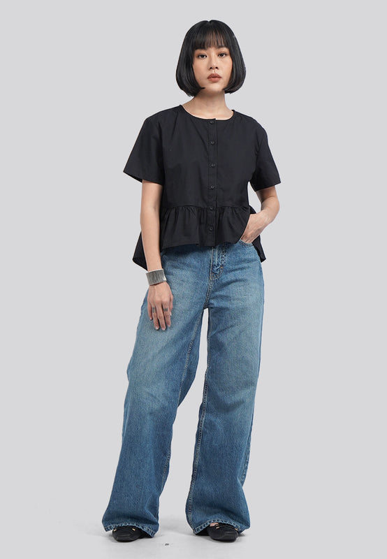 Ruffled Peplum Short Sleeve Blouse
