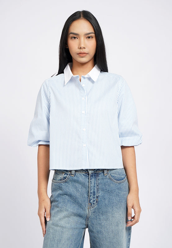 Balloon Sleeves Stripe Shirt