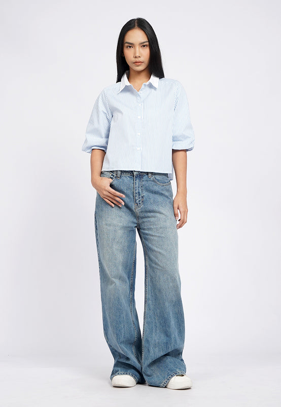 Balloon Sleeves Stripe Shirt