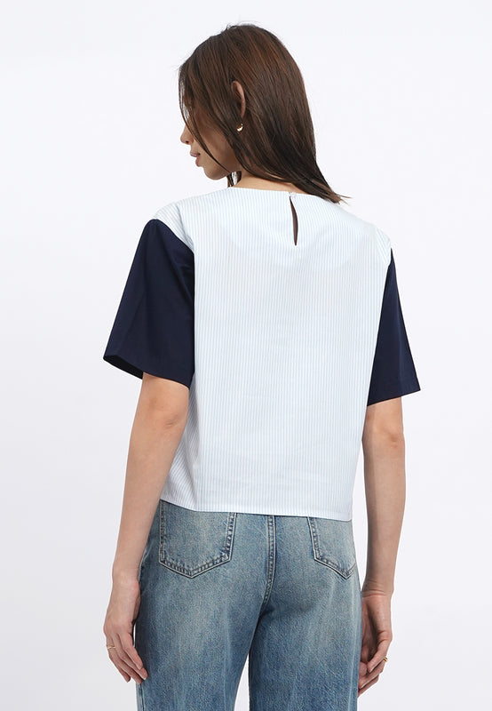 Round Neck Colorblock Blouse