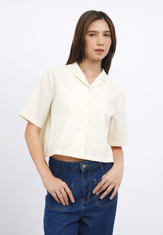 Cropped Notch Collar Blouse