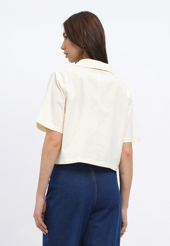 Cropped Notch Collar Blouse
