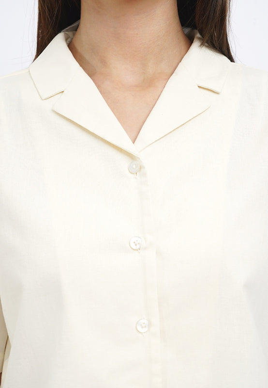 Cropped Notch Collar Blouse