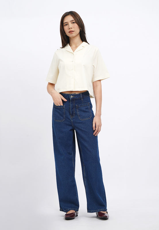 Cropped Notch Collar Blouse