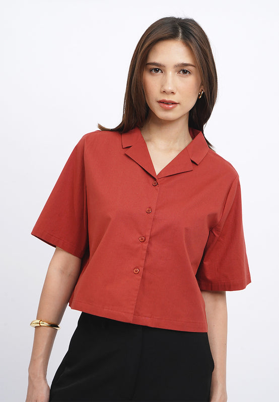 Cropped Notch Collar Blouse
