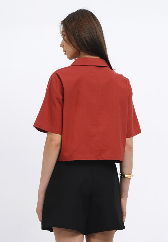 Cropped Notch Collar Blouse