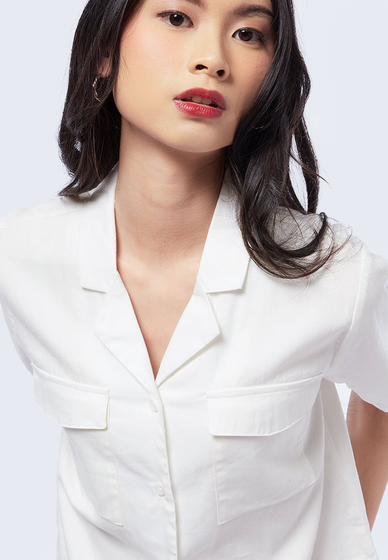 Double Pocket Crop Blouse