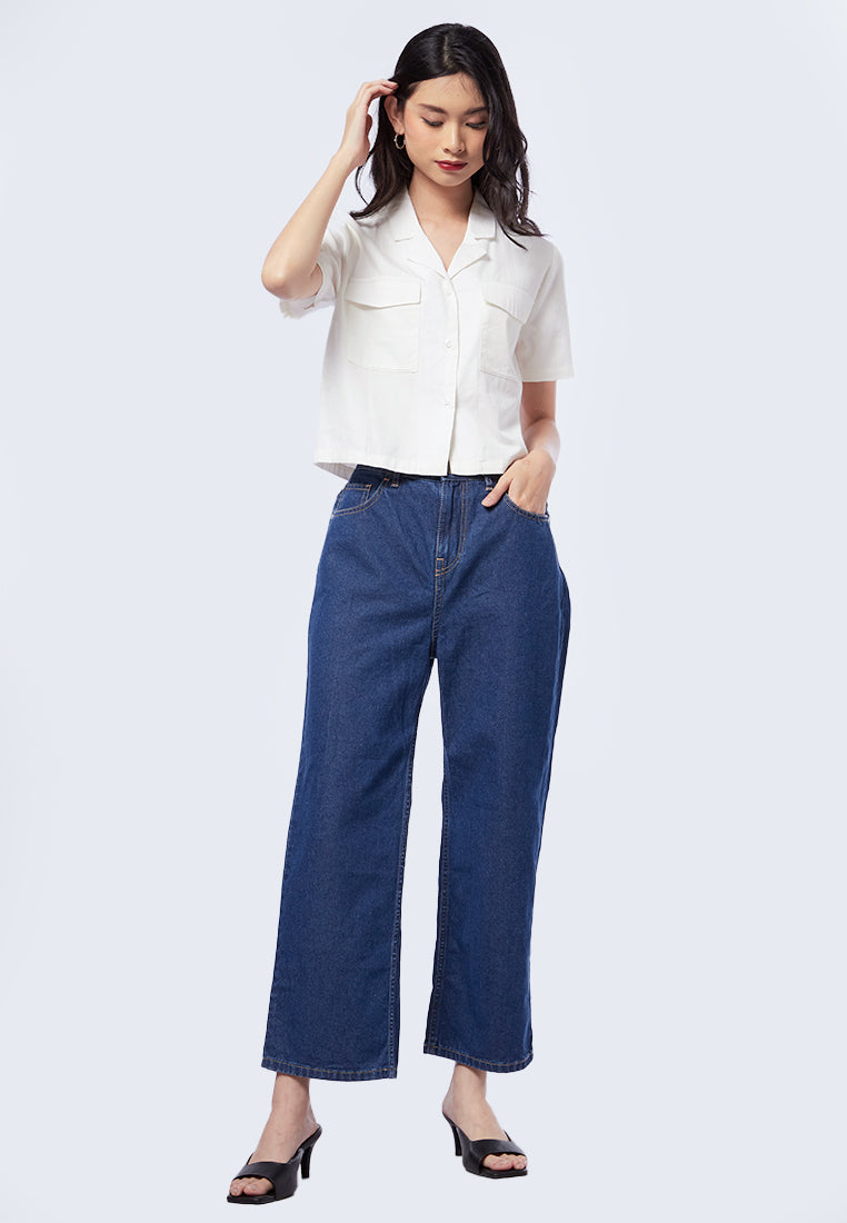 Double Pocket Crop Blouse