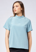 Mock Neck Crinkle Top