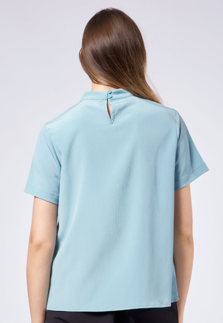 Mock Neck Crinkle Top