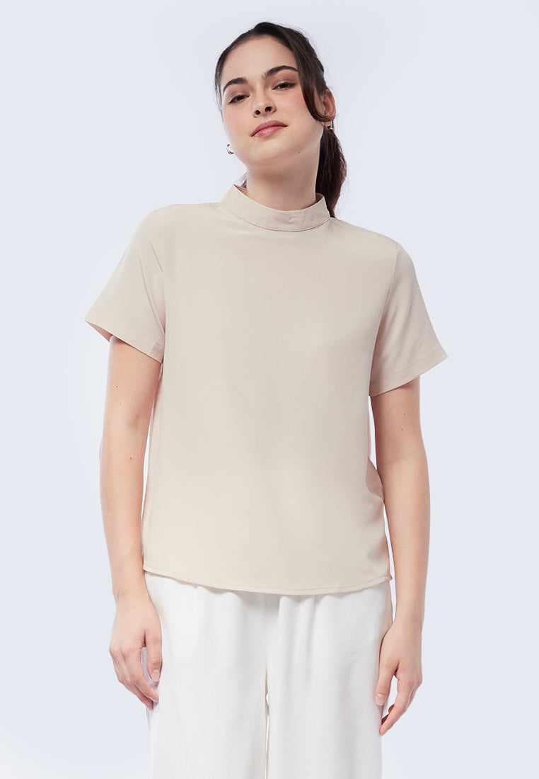 Mock Neck Crinkle Blouse