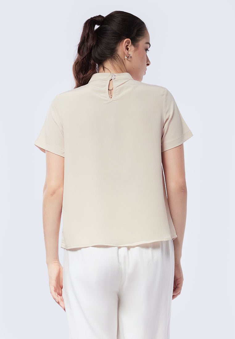 Mock Neck Crinkle Blouse
