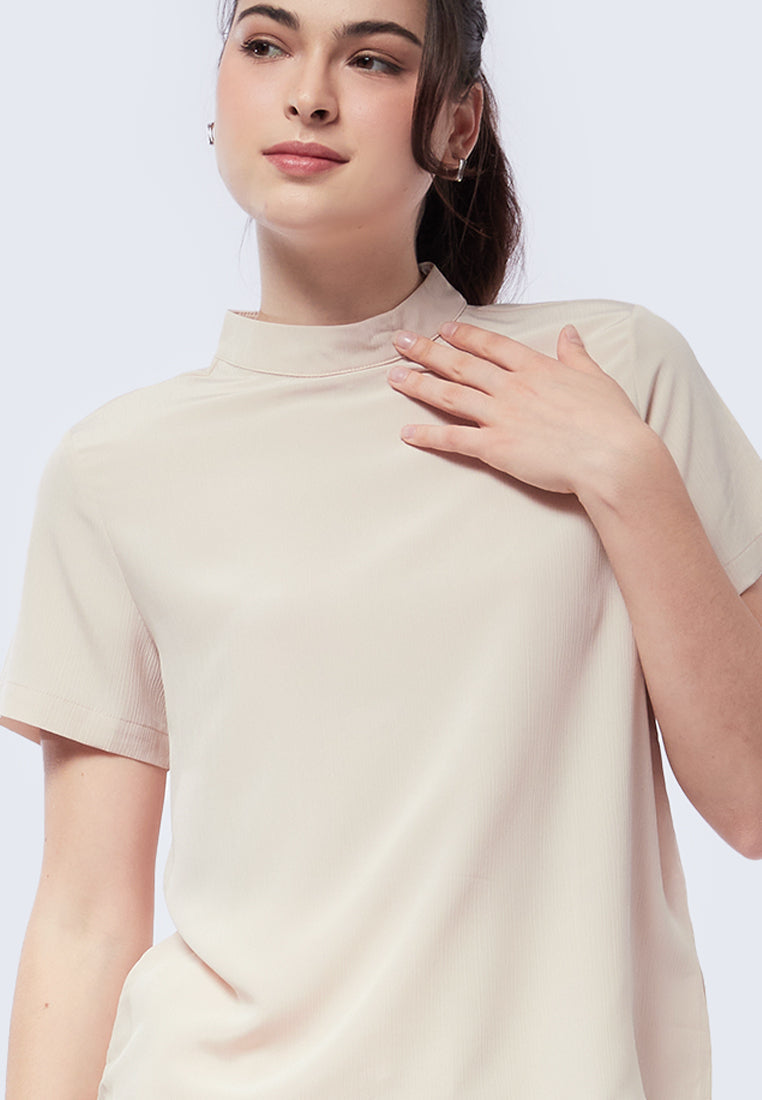 Mock Neck Crinkle Blouse