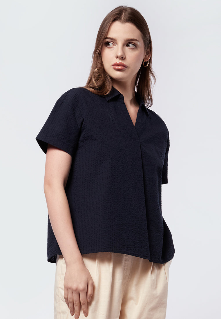 V-Neck Pleated Boxy Shirt