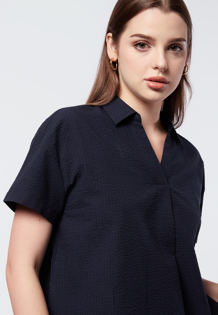 V-Neck Pleated Boxy Shirt