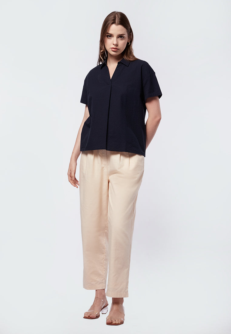 V-Neck Pleated Boxy Shirt
